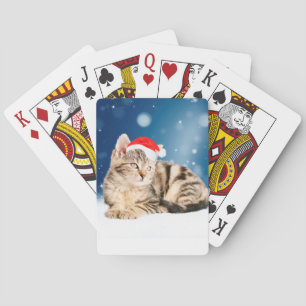Baraja De Cartas Un gato lindo que lleva sombrero rojo de Santa Nav