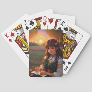 Baraja De Cartas Una mujer con un estilo de anime triste al sol en