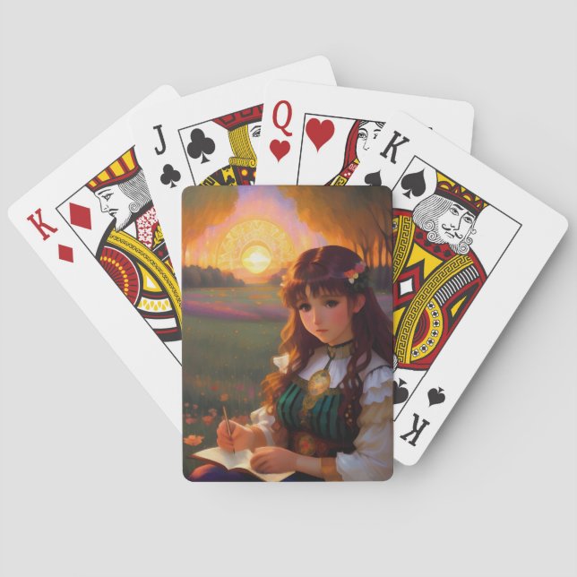 Baraja De Cartas Una mujer con un estilo de anime triste al sol en  (Reverso)