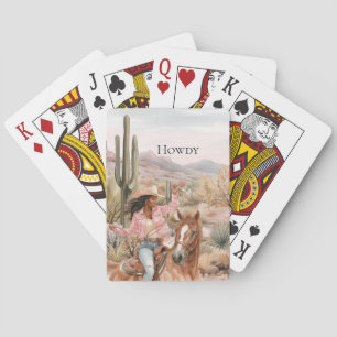 Baraja De Cartas Una vaca occidental rosada en caballo