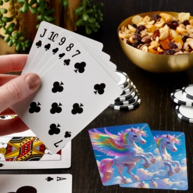 Baraja De Cartas Unicornio danzante con alas de arcoíris (Poker type playing cards . Easy to shuffle smooth card stock. 2.5" x 3.5" 
)
