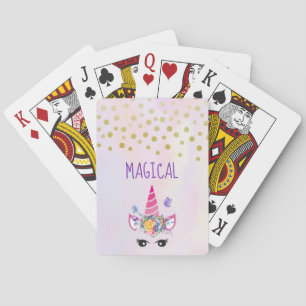 Baraja De Cartas Unicornio de moda con corona floral y mariposas