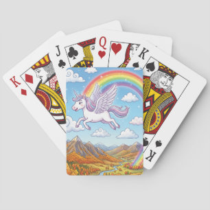 Baraja De Cartas Unicornio volador de dibujos animados con arcoíris