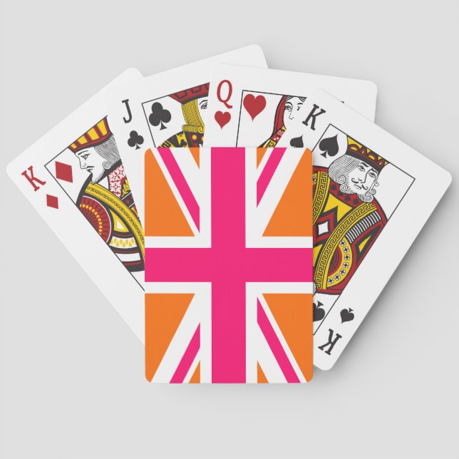 Baraja De Cartas Union Jack naranja y rosa (Reverso)