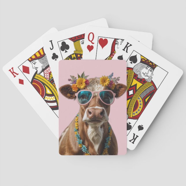 Baraja De Cartas Vaca Alegre Con Gafas De Sol (Reverso)
