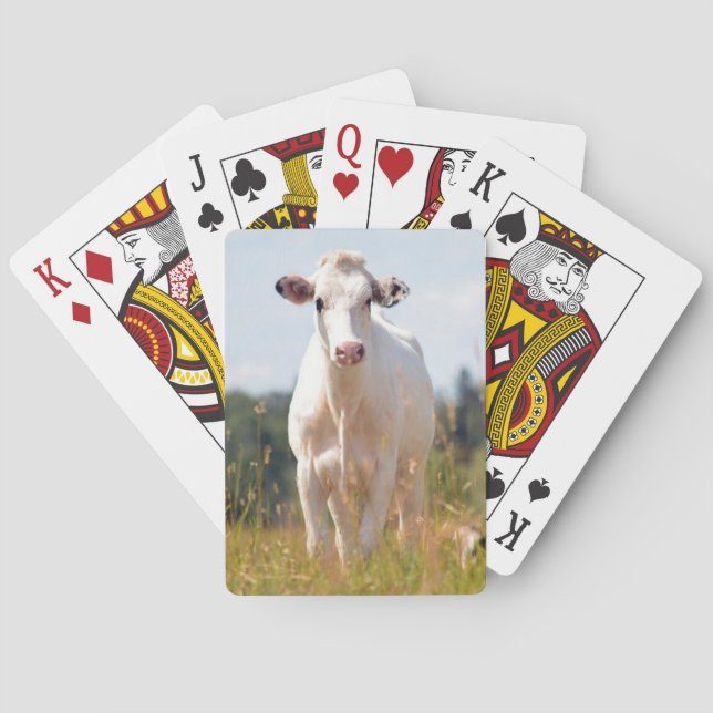 Baraja De Cartas Vaca blanca en la pastura (Reverso)
