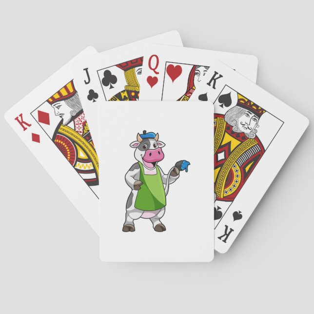 Baraja De Cartas Vaca como pintora con pintura y adorno (Reverso)