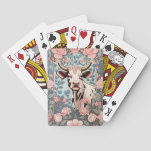 Baraja De Cartas Vaca dulce con fondo floral rosado