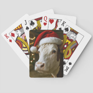 Baraja De Cartas Vaca Hereford de Navidad con sombrero de Santa