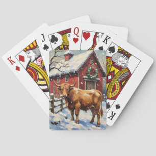 Baraja De Cartas Vaca Highland Vintage en el granero nevado de Navi