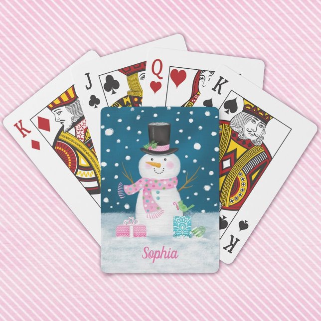 Baraja De Cartas Vacaciones de invierno en invierno (Cute snowman playing cards make a fun stocking stuffer. Personalize with your name.)