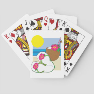 Baraja De Cartas Vacaciones en la Playa Tropical Flores de Coco Cha