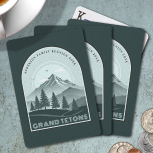 Baraja De Cartas Vacaciones familiares en Retro Mountain Teal ID113