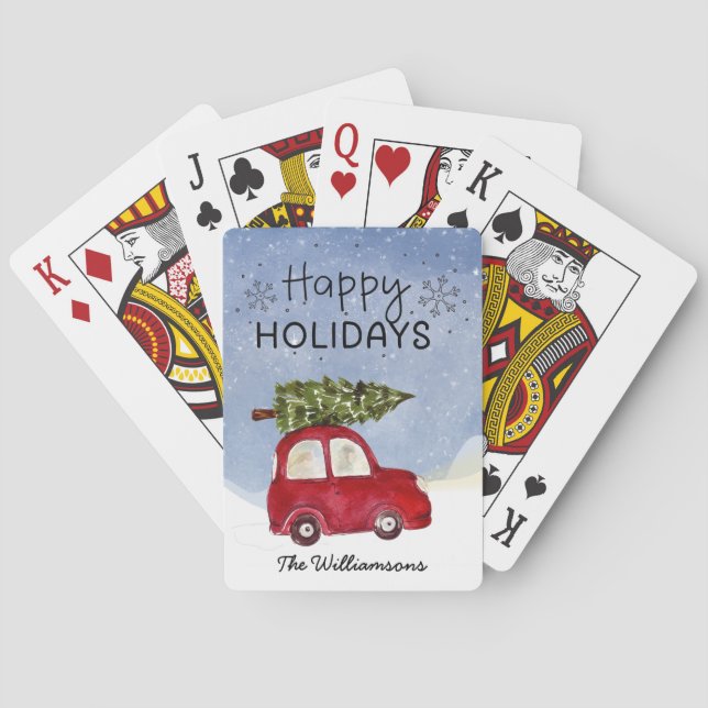 Baraja De Cartas Vacaciones felices de coches rojos personalizadas (Reverso)