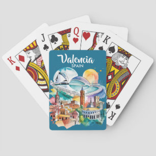 Baraja De Cartas Valencia España Paisaje Urbano Aquarela Viaje Pers