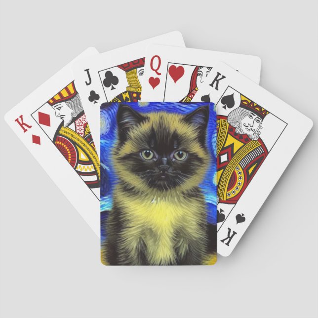 Baraja De Cartas Van Gogh Starry Night Siamese Cat (Reverso)