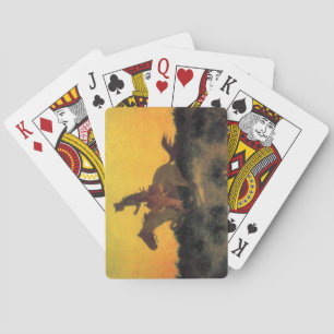 Baraja De Cartas Vaquero americano jinete contra el atardecer rojo