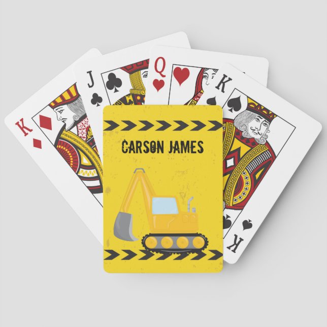 Baraja De Cartas Vehículo de construcción Niños amarillos personali (Reverso)