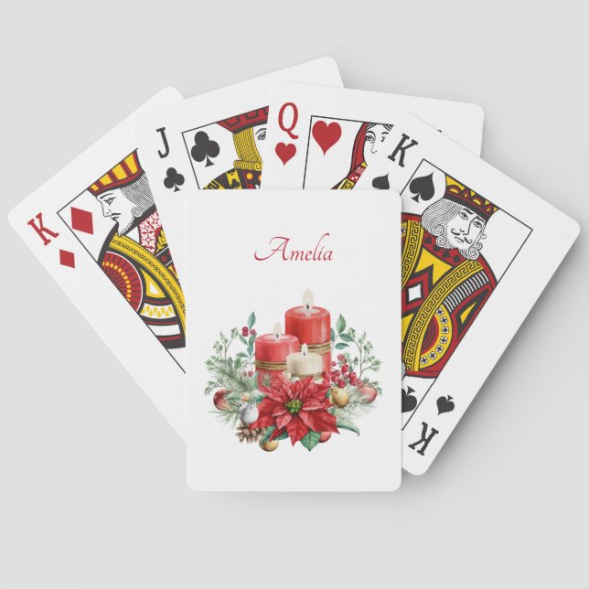 Baraja De Cartas Velas y Navidades de Poinsettia Bouquet (Reverso)