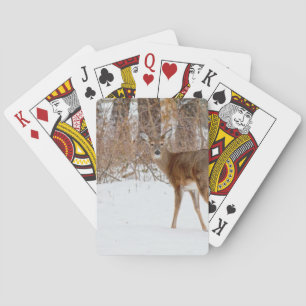 Baraja De Cartas Venado negro botón en campo blanco de nieve invern
