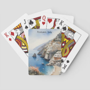 Baraja De Cartas Verano en Positano Italia Ilustración de Acuarela