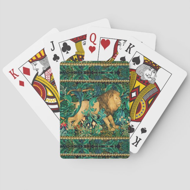 Baraja De Cartas VERDAD, ANIMALES FORESTALES LION Floral (Reverso)