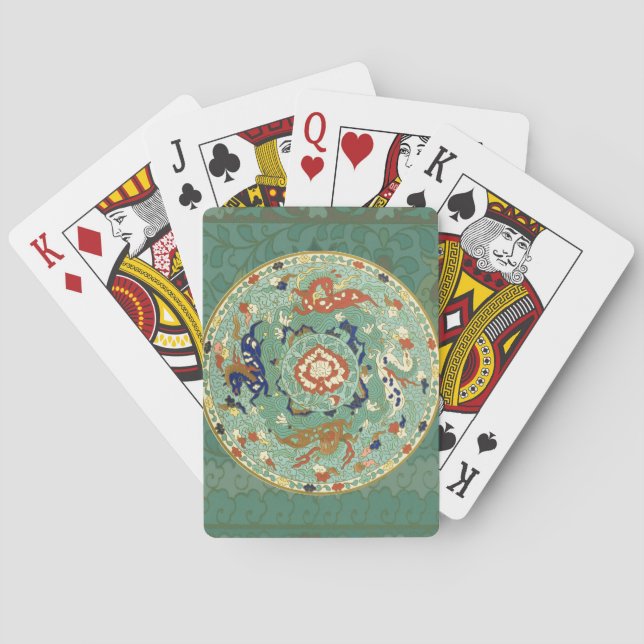 Baraja De Cartas Verde azul del circulo chino antiguo (Reverso)