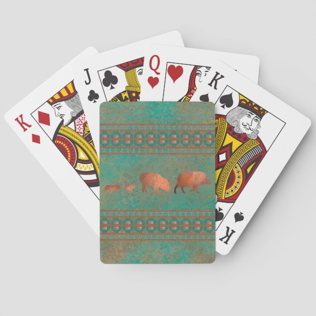 Baraja De Cartas Verde azulado de cobre de la familia Javelina Cute (Reverso)