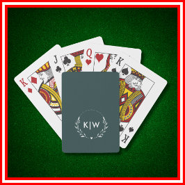 Baraja De Cartas Verde bosque y blanco | Monograma de iniciales mod