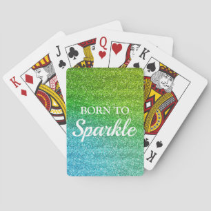 Baraja De Cartas Verde Brillante y Azul Destellos Nacido para Brill