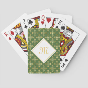 Baraja De Cartas Verde de lujo y oro Quatre del monograma floral