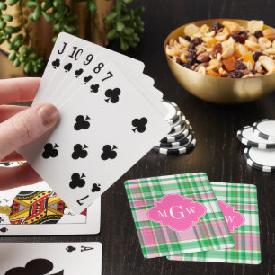 Baraja De Cartas Verde Esmeralda Rosa Brillante Blanco Madras Monog