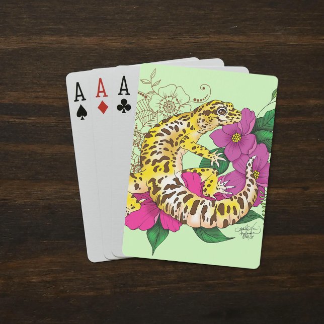 Baraja De Cartas Verde Gecko Amarillo Leopardo (Subido por el creador)