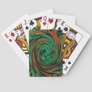 Baraja De Cartas Verde Lima y Naranja Torbellino Abstracto Retro