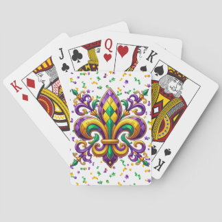 Baraja De Cartas Verde morado Mardi Gras fleur de lis