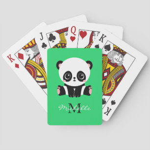 Baraja De Cartas Verde personalizado monograma lindo panda