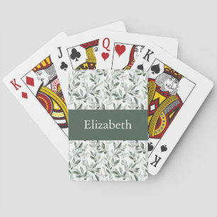 Baraja De Cartas Verde Salvia Francés País Olivo Nombre Personaliza