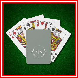 Baraja De Cartas Verde Salvia y Blanco | Monograma de Iniciales Mod