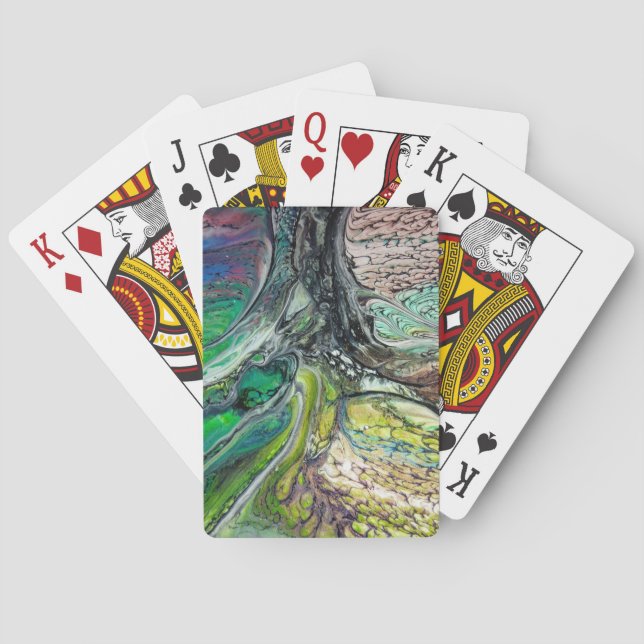 Baraja De Cartas Verdes y azules abstractos de árbol silvestre (Reverso)