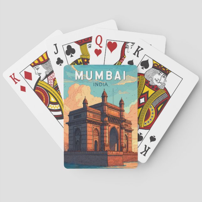 Baraja De Cartas Viaje de arte de Ilustracion de la India en Bombay (Reverso)
