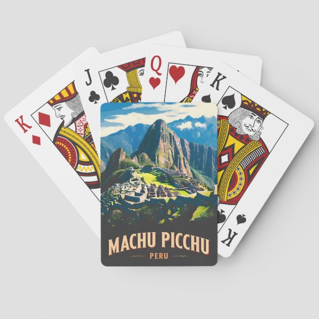 Baraja De Cartas Viaje de época Machu Picchu Paisaje retro Perú (Reverso)