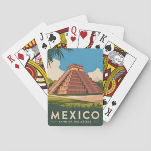 Baraja De Cartas Viaje de época México Azteca Pirámide Retro Gráfic