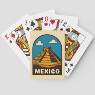 Baraja De Cartas Viaje de época México Pirámide Azteca Retro Escena