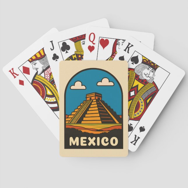 Baraja De Cartas Viaje de época México Pirámide Azteca Retro Escena (Reverso)