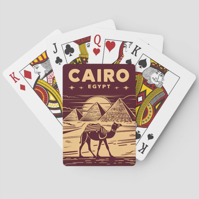 Baraja De Cartas Viaje de la vieja pirámide de Egipto retro gráfico (Reverso)