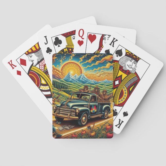 Baraja De Cartas Viaje por carretera de arte popular (Reverso)