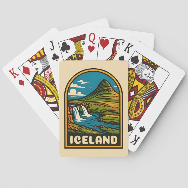 Baraja De Cartas Viaje retro vintage paisajismo Islandia (Reverso)