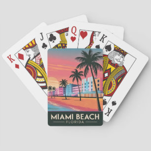 Baraja De Cartas Viaje Vintage Miami Beach Florida Sunset Seaside