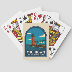 Baraja De Cartas Viajero Vintage Michigan Faro Escénico Retro