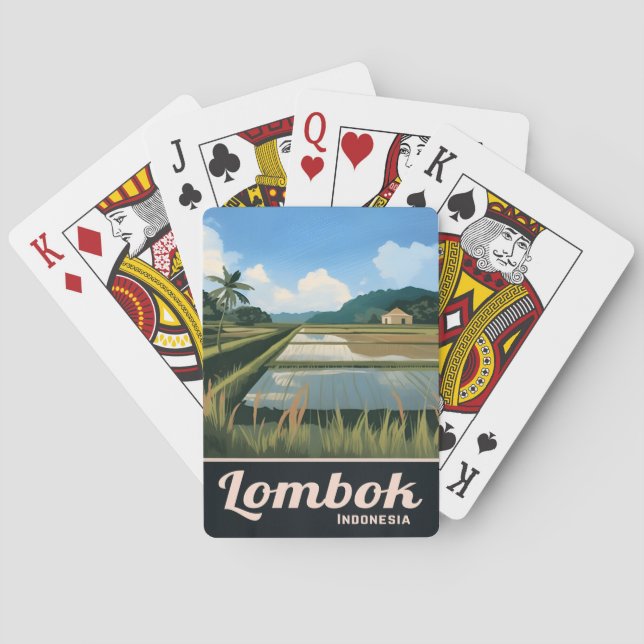 Baraja De Cartas Viajes de época Lombok Indonesia Paisaje (Reverso)